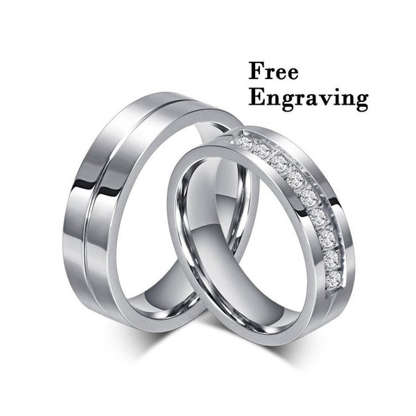 Matching promise ring set for couples - custom engraved rings for him and her - his and her couple rings - matching promise bands for couple