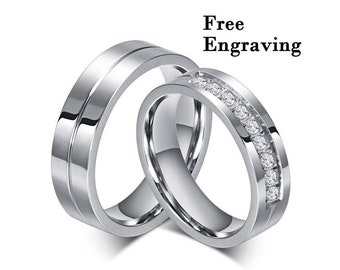 Matching promise ring set for couples - custom engraved rings for him and her - his and her couple rings - matching promise bands for couple