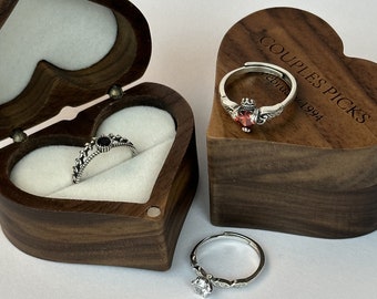 Wooden giftbox for rings with free engraving heart ringbox made of wood with personal engraving personal engraved giftbox made to order