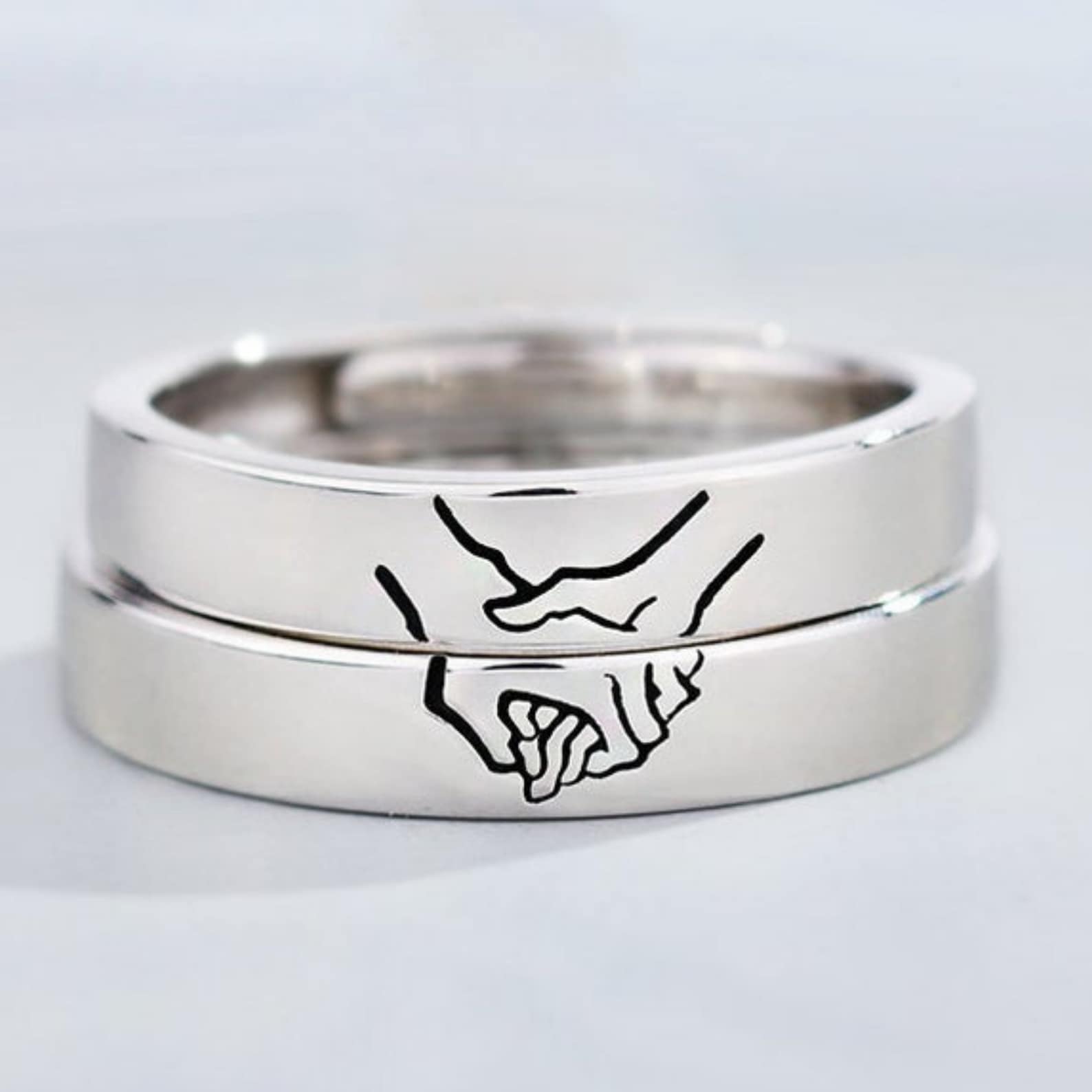 Silver Couple Pinky Promise Ring Set Adjustable Sterling Etsy