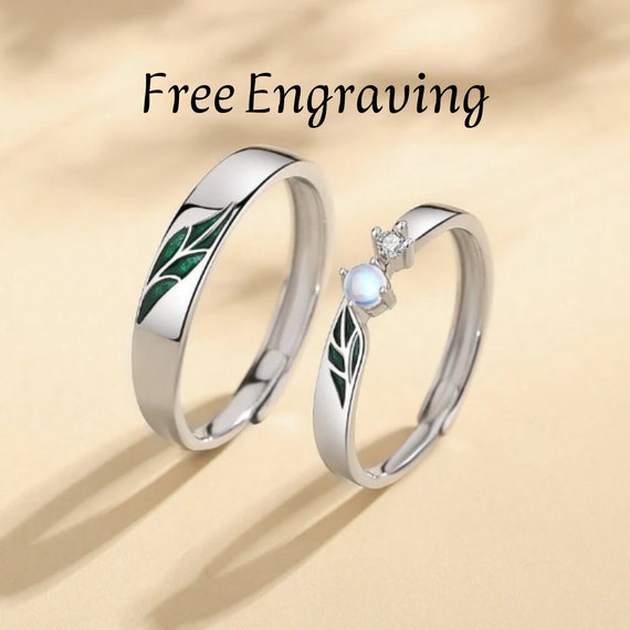 925 Silver Couple Promise Ring Set Adjustable Sterling Silver Etsy
