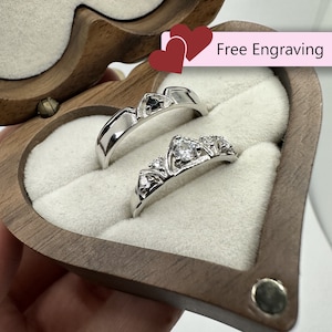 Adjustable Knight & Queen Crown Couples Rings 925 Sterling Silver • Custom Engraved Promise Engagement Anniversary Gift