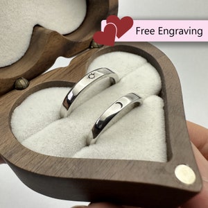 Adjustable Sun & Moon Couples Rings Set 925 Sterling Silver • Custom Engraved Minimalist Promise Engagement Anniversary Gift