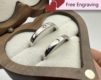 925 Sterling Silver Minimalist Sun and Moon Couple Ring Set