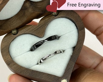 Adjustable Black-Silver Wavy Couples Rings 925 Sterling • Color Changing • Custom Engraved Promise Engagement Anniversary Gift