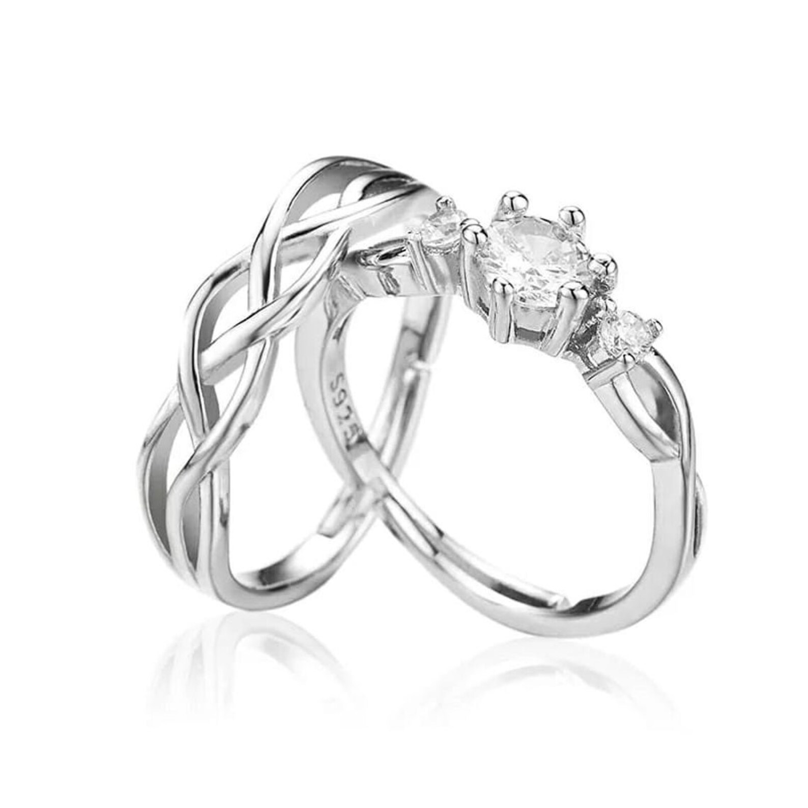 Silver Couple Promise Ring Set Adjustable Sterling Silver His Etsy