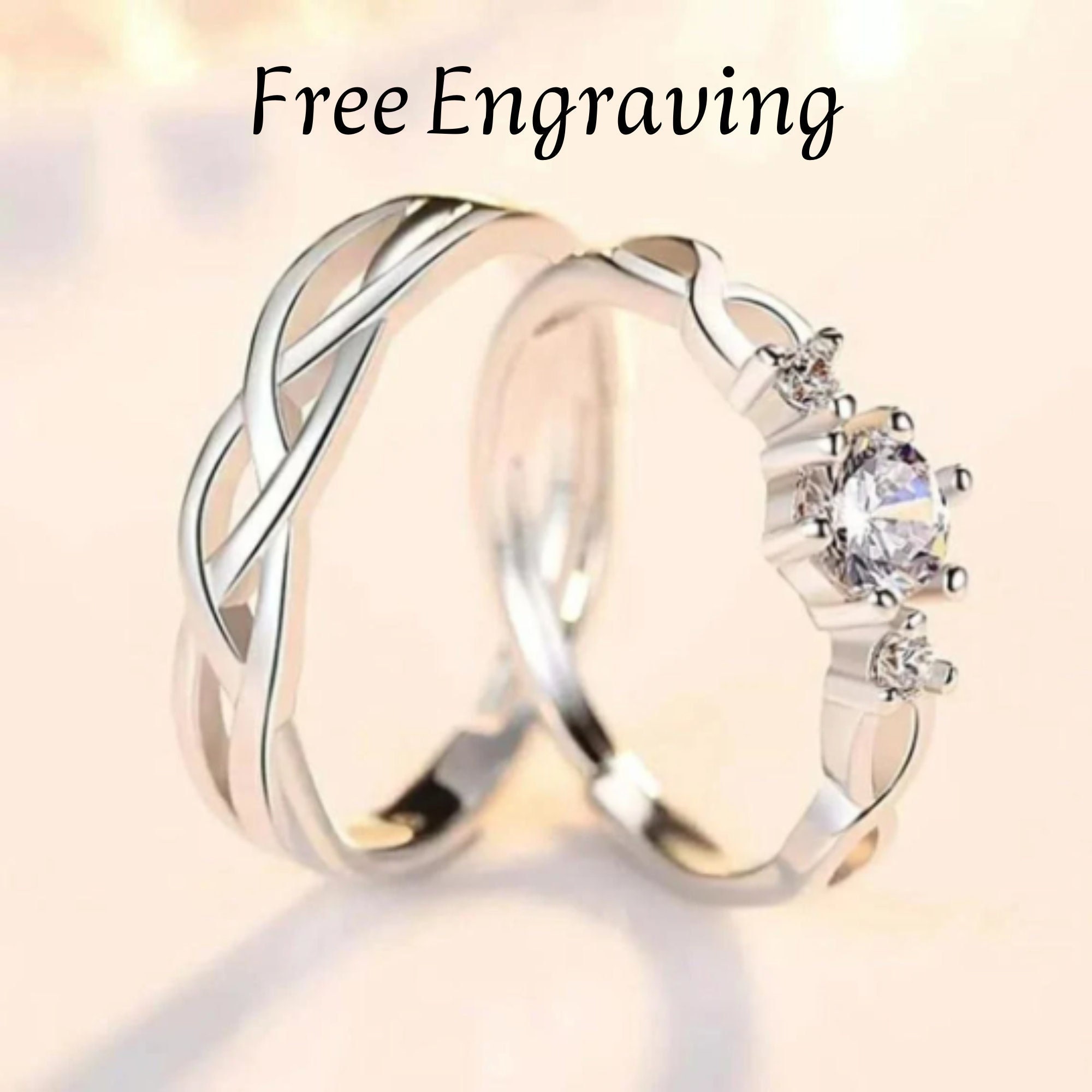 925 Silver Couple Promise Ring Set Adjustable Sterling Silver - Etsy
