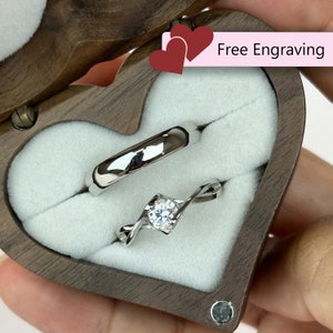 Adjustable Couples Rings 925 Sterling Silver Twisted & Minimalist Zirconia Hidden Heart • Custom Engraved Promise Engagement Gift