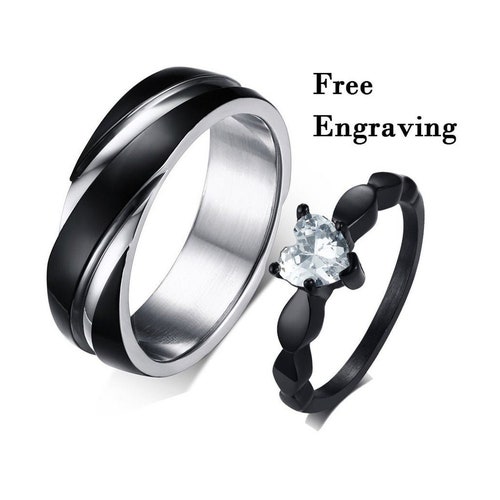 Black His and Her Promise Ringspromise Ring for Couples - Etsy