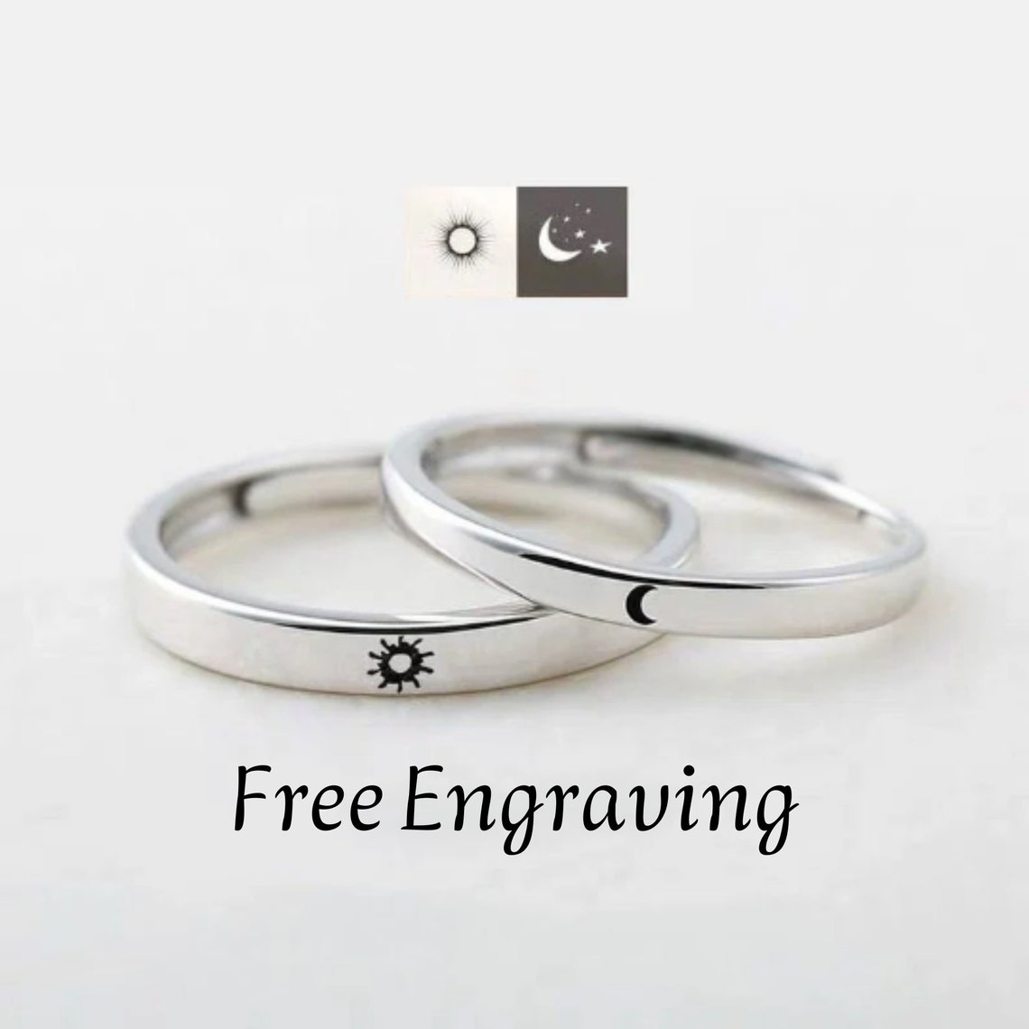 Sterling Silver Sun and Moon Promise Ring Set for Him & Her Etsy