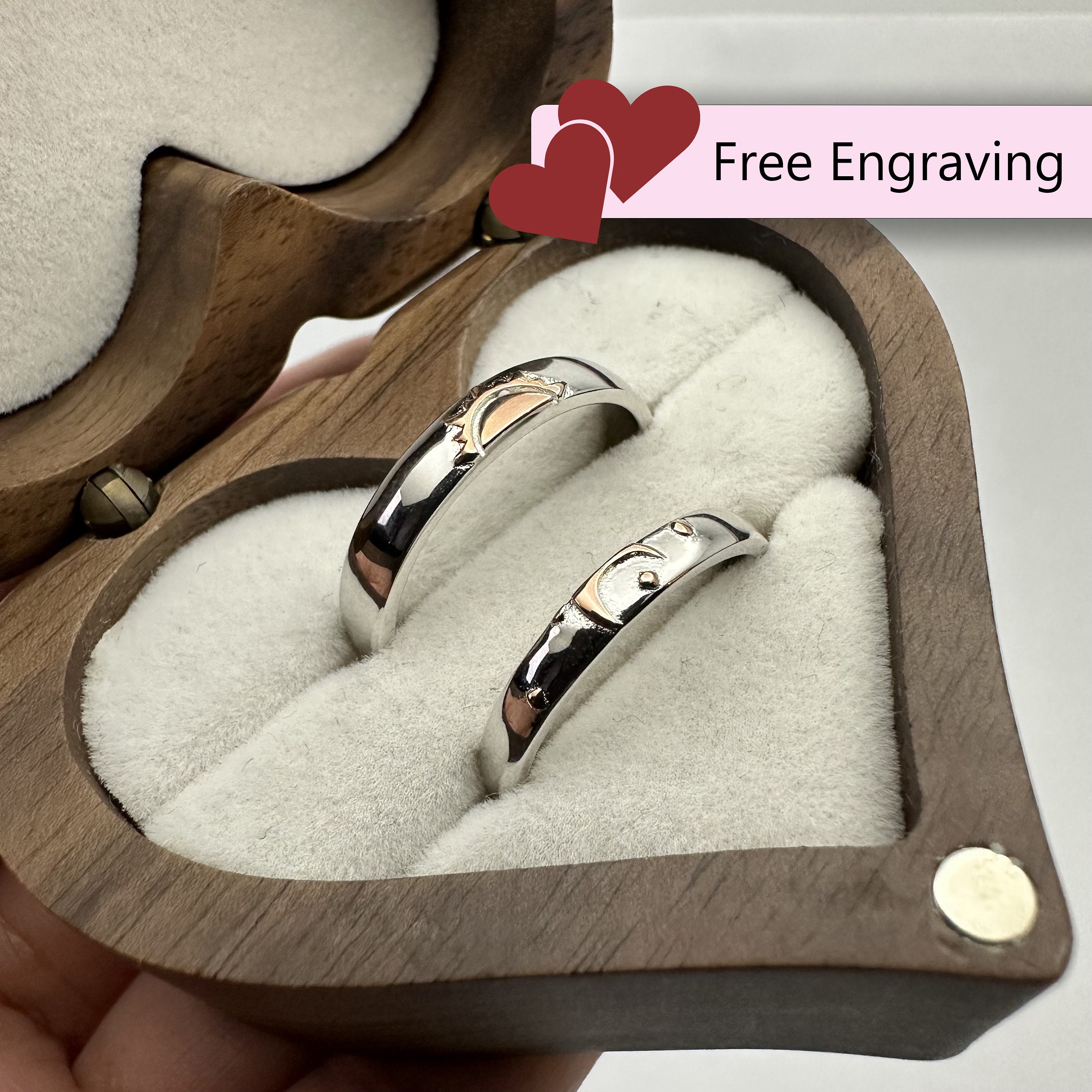 Anello regolabile in argento sterling 925 – Design sole e luna arancioni / “Aurevia”