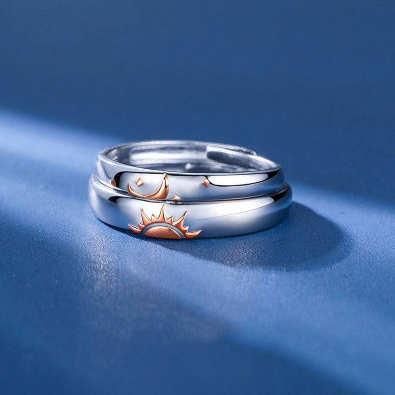 Couple Rings Promise Rings for Couples Sun and Moon Engagement Etsy
