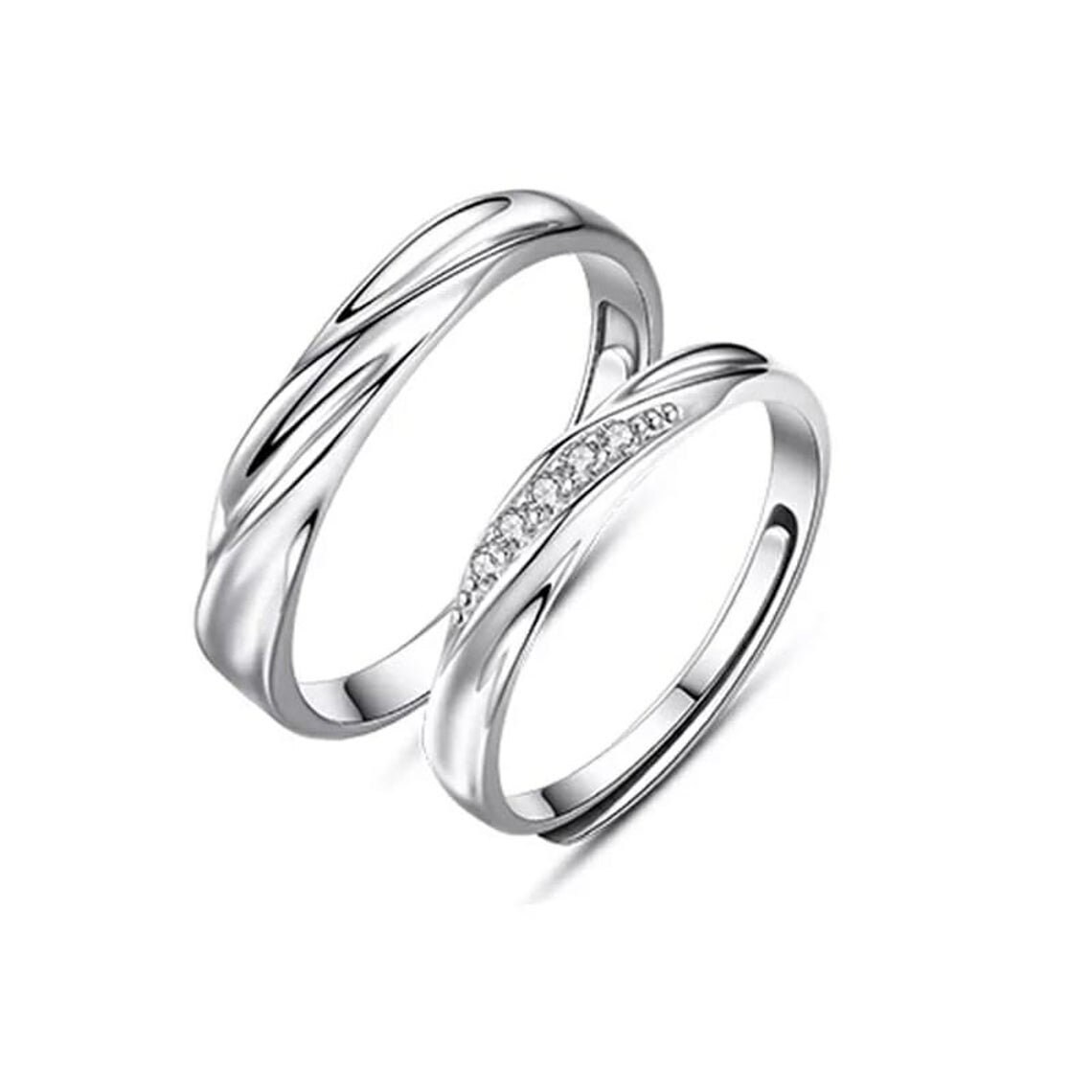 925 Silver Couple Promise Ring Set Adjustable Sterling Silver Etsy