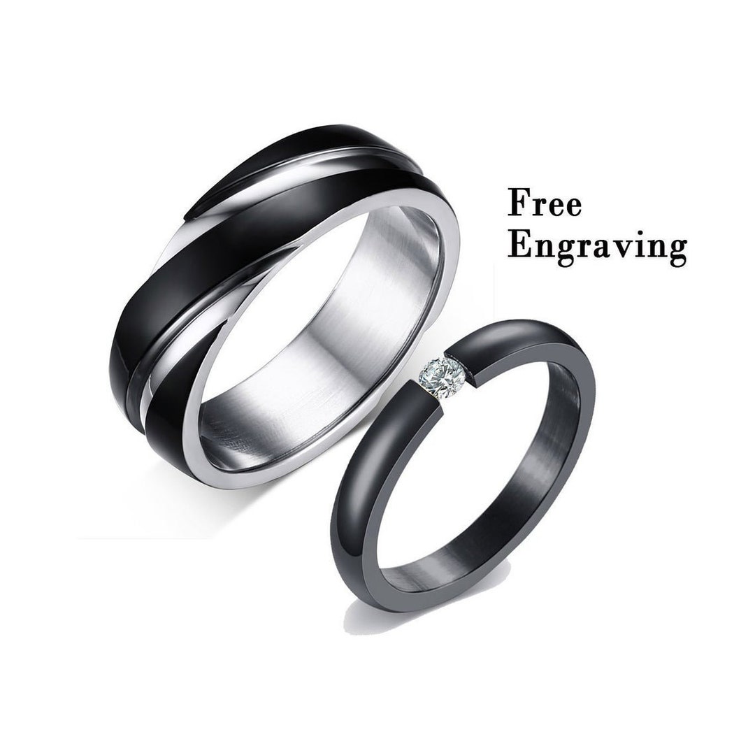 Black Promise Ring Set for Couples Matching Promise Rings Custom