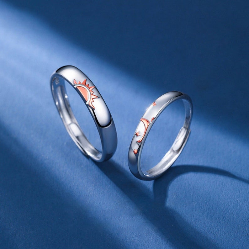 Couple Rings Promise Rings for Couples Sun and Moon Engagement Etsy