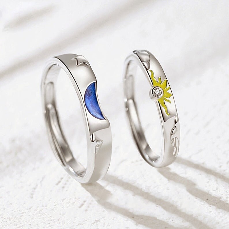 Couple Rings Promise Rings for Couples Sun and Moon Engagement Etsy UK