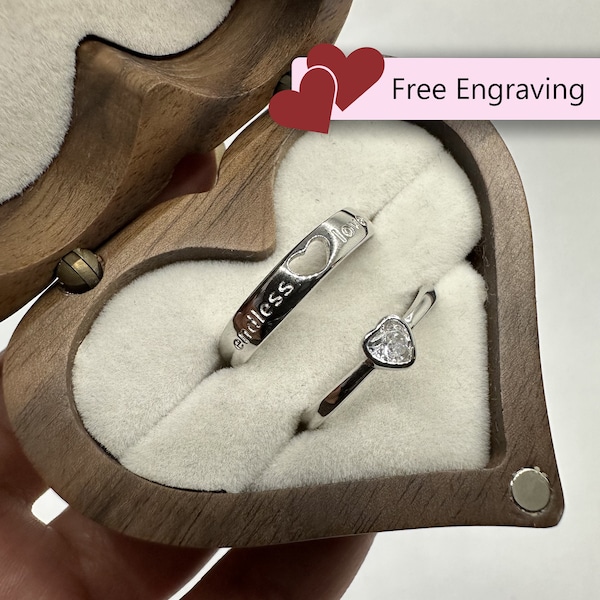 Promise Rings for Couples Matching Rings Adjustable in Size Anniversary Gift Couples Rings for Couples His and Her Ring Set with Engraving
