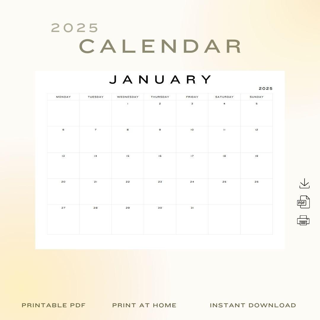 2025 Calendar 2025 Monthly Planner Sunday & Monday Start 2025 Elegant ...