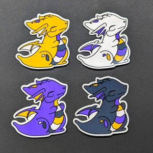 LGBTQ niet-binaire Pride Dragon-sticker (set van 4) waterdicht