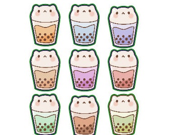 Lot de 9 stickers imperméables chat Bobaa tea