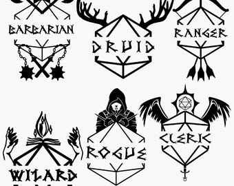 Role Playing Class Vinyl Decals Druid Ranger Rogue Wizard Cleric Barbarian