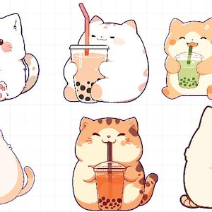 Stickers Boba Tea fat cat beiges