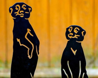 Meerkats Garden Ornament Set Animal Statue Metal Sculpture Mothers Day Gift For Her, Garden Lover, Mom. Easter Outdoor Party Lawn Decoration