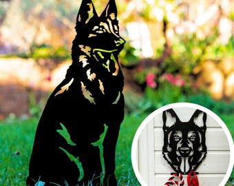 German Shepherd Dog Ornaments for Home and Garden, Alsatian Metal Decor, Birthday Christmas Gifts for GSD Owner Her Him