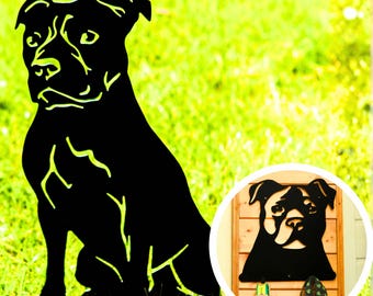 Staffordshire Terrier Ornaments for Home and Garden, Staffy Dog Metal Decor, Birthday Christmas Gifts for Bull Terrier Dog Owner Her Him