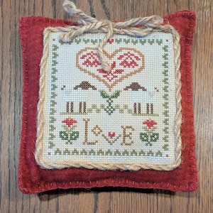 Finished Cross Stitch Love by Little House Needleworks Pillow