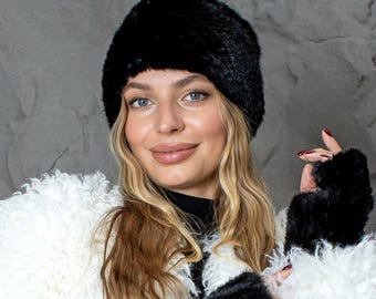 Mink Fur Winter Set, Womens Real Fur Headband With  display picture 2