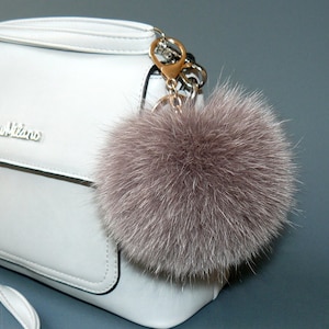 Fur Pom Pom Keychain, Fluffy Round Bag Charm, Soft Furry Pom, Purse Accessory, Backpack Charm, Fashion Key Ring, Gift for Her, Handmade