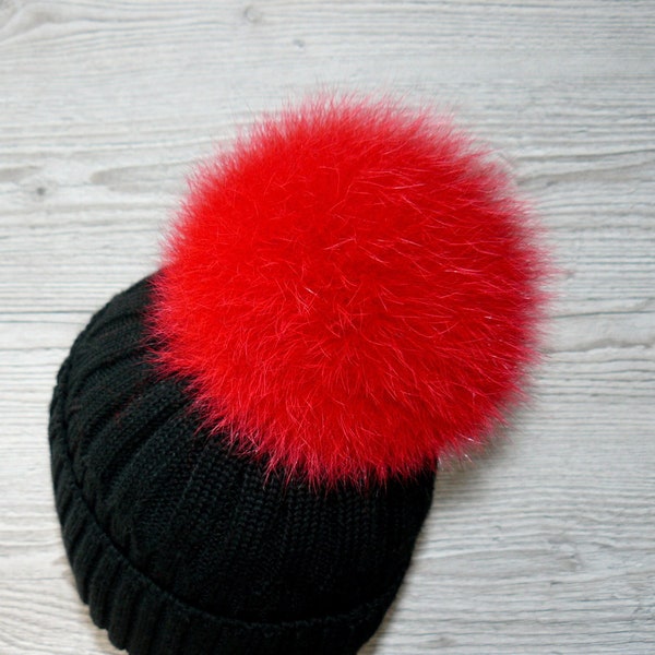 Red fur pompom for hat, Real fox fur pom pom, Fluffy bommel, Detachable pompon, Soft fuzzy pompom, Fur accessories, Soft furry ball