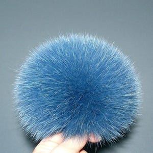 Blue Fur Pom Pom, Large Furry Ball for Hat, Fur Hat Topper, Craft Supplies, Real Fox Fur Pom, Detachable Pompom, Fluffy Bommel, Hat Decor