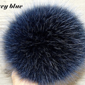 Pompon di pelliccia blu navy, grande pompon in vera pelliccia di volpe per cappello, pompon staccabili con nastri, soffice palla di pelliccia, regalo per sorella