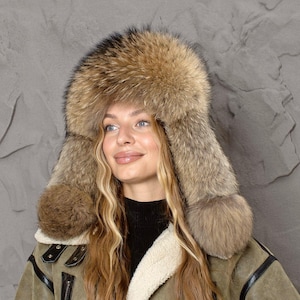 Gorro de piel de mapache, Ushanka de invierno suave y esponjoso, gorro de aviador de cuero, gorro de trampero de felpa para mujer, regalo cálido para mamá, gorro bomber de piel auténtica y afelpada