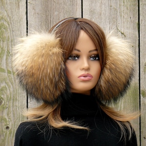 Headphones Made of Natural Raccoon Fur, Warm Winter Headphones for Girls, Fluffy Fur Headband, Gift for Daughter, Accessory for Cold Weather