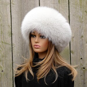 Wintermuts van echt vossenbont voor vrouwen, koudbeige kleur fuzzy headwarmer, pillendoosje van echt bont, warm cadeau voor vrouw, wintermodeaccessoire