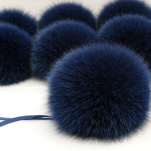 Pompon di pelliccia blu, Pompon di vera pelliccia di volpe per cappello, Pompon staccabili, Palla di pelliccia soffice, Pompon soffice, Pompon di vera pelliccia, Accessori di pelliccia