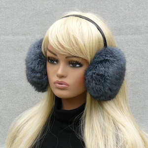 Fluffy Earmuffs Woman, Gray Rabbit Fur Earmuffs, Fuzzy Earmuffs, Ear Warmer, Large Warm Ear Muffs, Gift for Aunt, Xmas Gift for Sister
