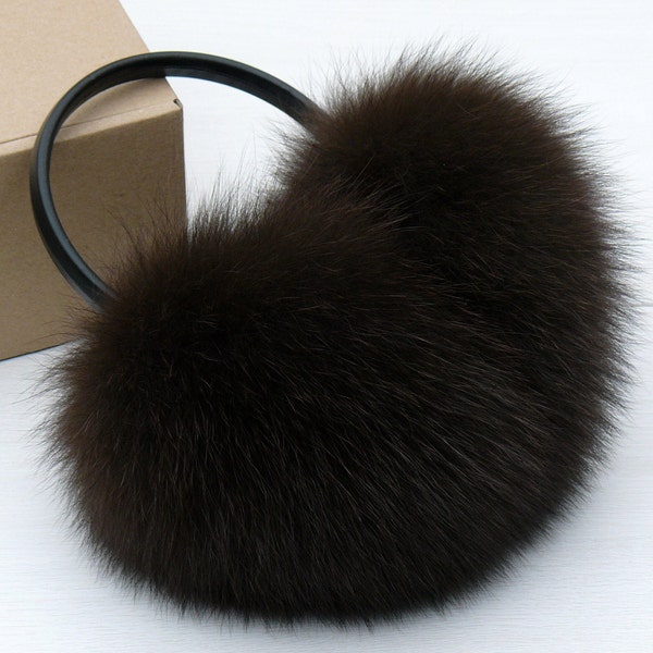 Fox fur earmuffs women, Real fur ear muffs, Brown furry earmuffs, Warm fur accessories, Fluffy ear warmers, Gift for sister