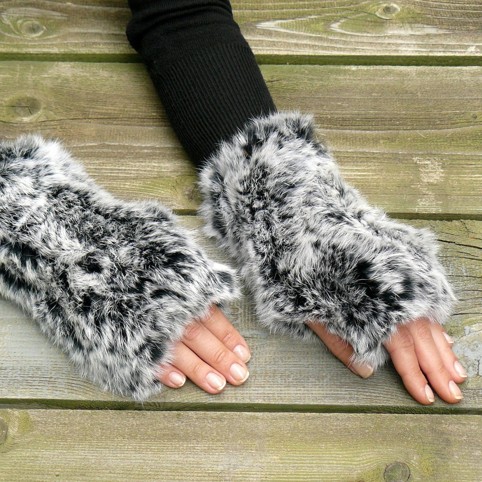 Rabbit Fur Fingerless Gloves, Rabbit Fur Mittens, Fingerless Mittens ...