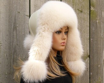 Real Cream Fur Trapper Hat for Women, Warm Hat With Ear  display picture 3