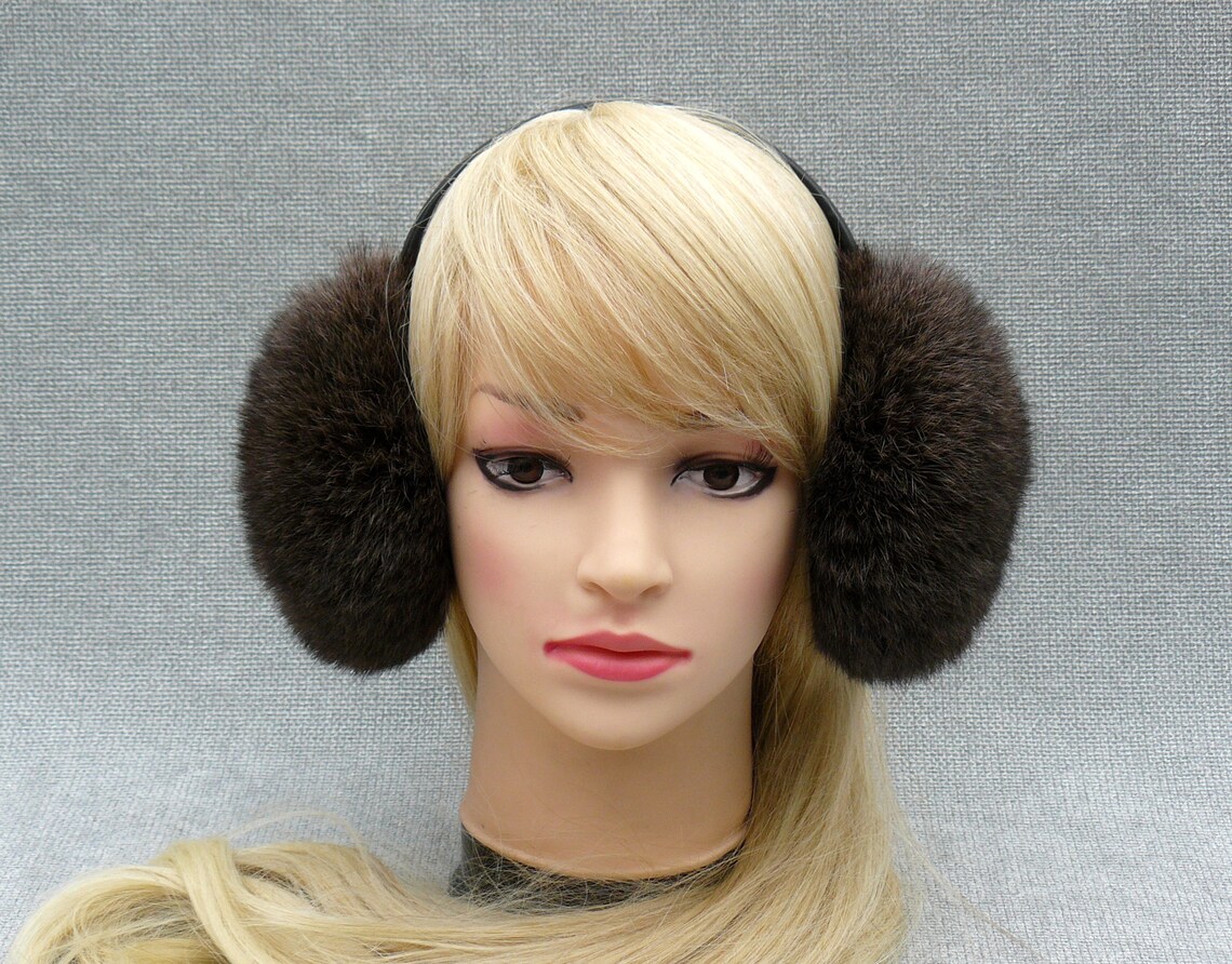 Real fur earmuffs Brown Fur Brown Earmuffs Rabbit fur ear Etsy