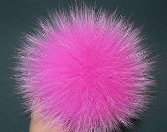 Fur pom pom,  Pink fur pompom for hat, Real fox fur pom, Detachable pompom, Large Pom Pom, Gift Idea, DIY Gift, Fur Accessories