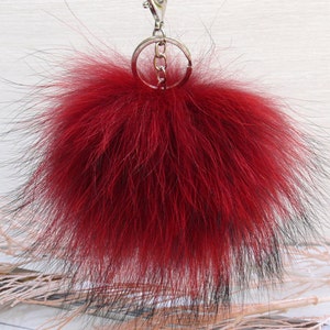 Genuine Fur Keychain Handbag Charm, Pom Pom Key Chain, Real Raccoon Fur Ball Charm, Fuzzy Keychain, Girls Bag Accessories, Gift For Daughter