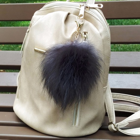 Real Fur Keychain Large Fox Fur Pom Pom Key Chain Fluffy Bag Charm Furry Pompom Keyring Puff Ball Keyring Fuzzy Handbag Pom Pom Charm