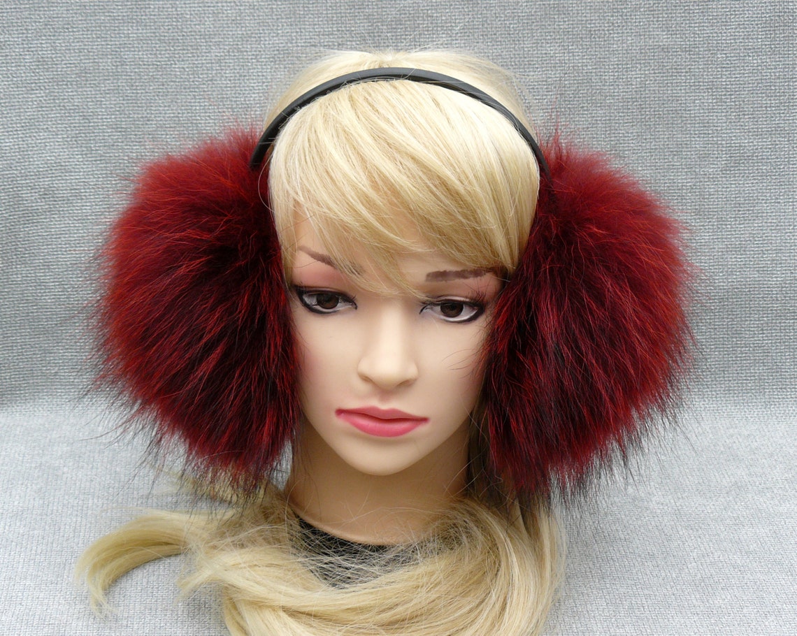 Red Earmuffs Raccoon Fur Ear Muffs Warm Earmuffs Ear Etsy