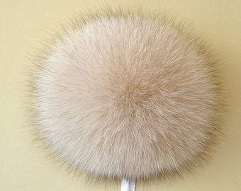 Cream fur pom pom hat, Real fox fur pom, Large furry ball, Detachable pompom, Fuzzy bommel