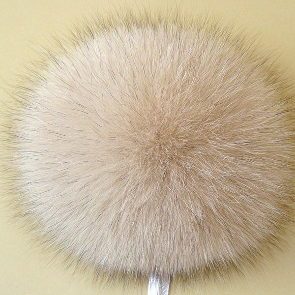 Creme Pelz Pom Pom Mütze, Echter Fuchs Pelzpom, Großer Pelz Ball, Abnehmbarer Pompom, Fuzzy Bommel